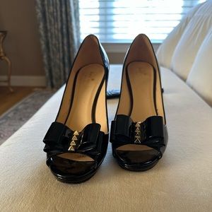 Kate Spade black patent open toe heels
